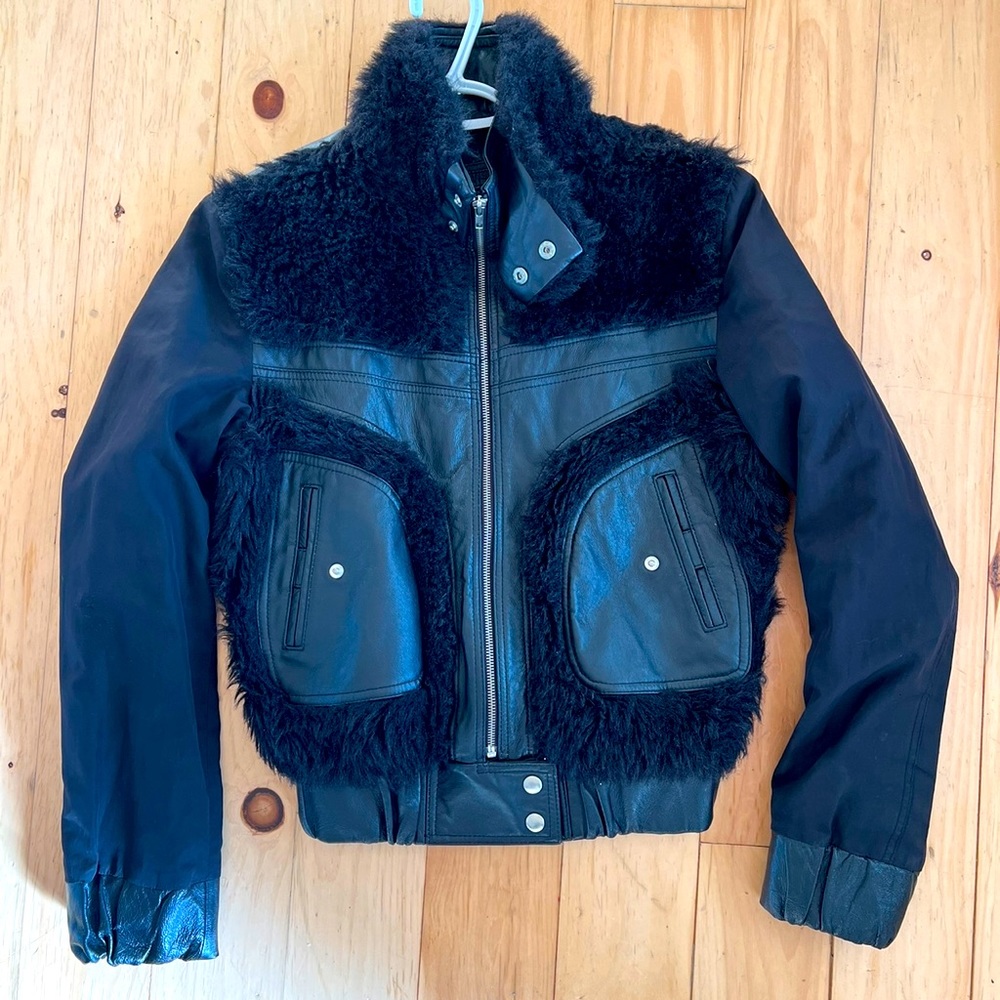 Aldo leather jacket with faux fur